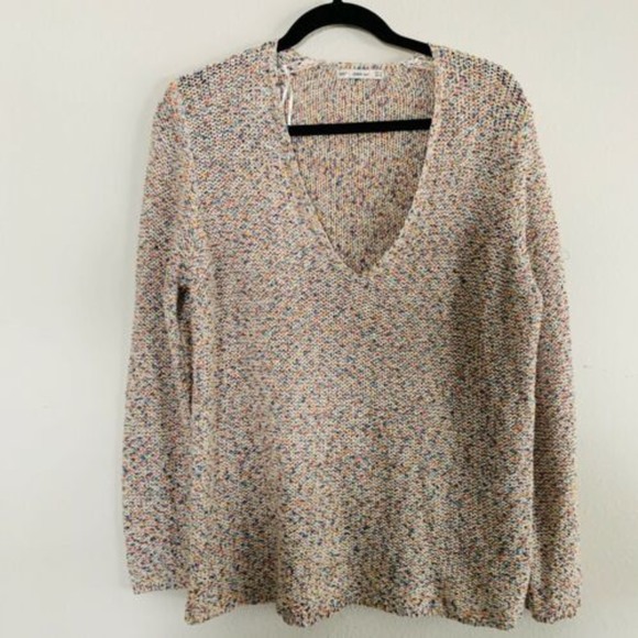 Zara Knit Rainbow Weave V Neck Sweater - Picture 3 of 4